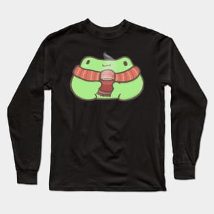 Hot tea drinking froggy Long Sleeve T-Shirt